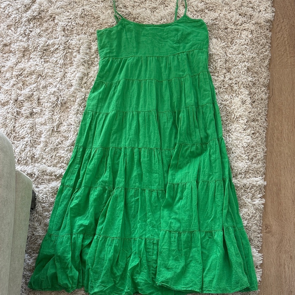 Whistles Kelly Green 100% Cotton Tiered Maxi Dress Summer Euro Vacation
